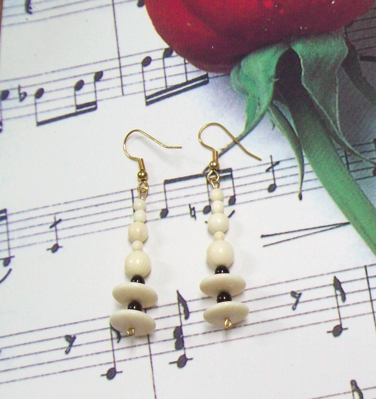 Pre-Ban Ivory Black Onyx Earrings front view