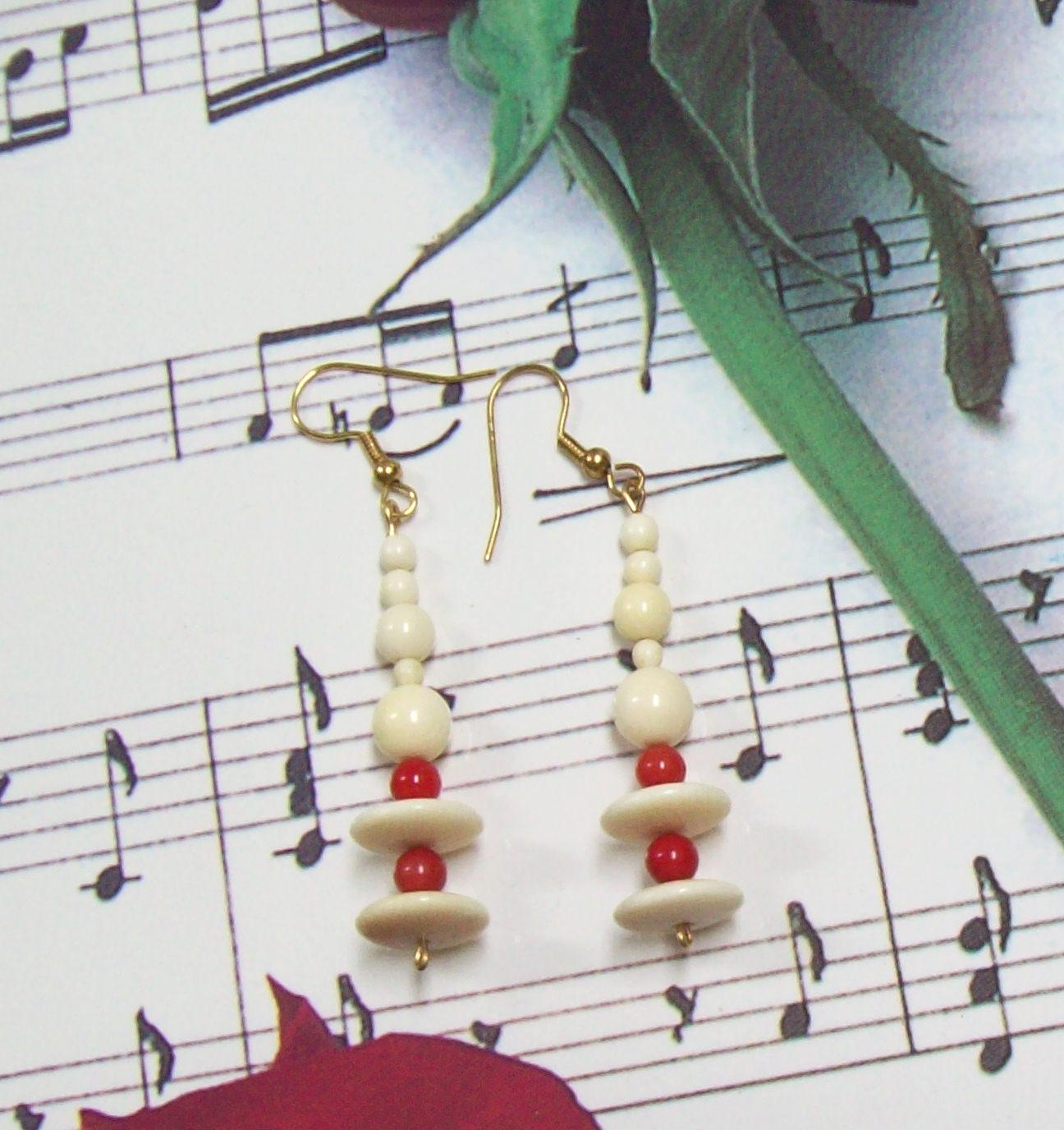 Pre-Ban Genuine Ivory Italian Coral Earrings front view